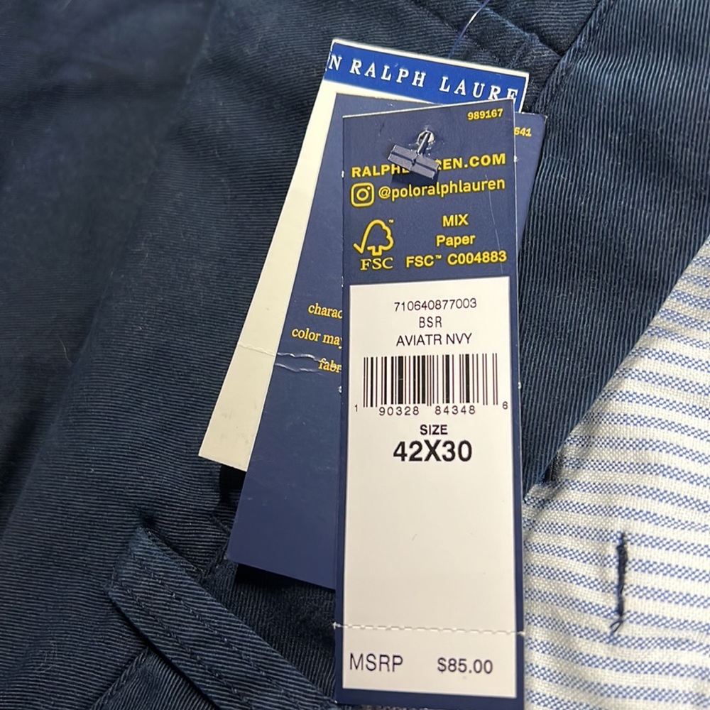 NWT Mens Polo Ralph Lauren Aviator/Navy Slim Fit Dress Pants 42x30 $85 - Picture 5 of 7